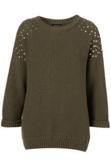 Topshop Knitted Stud Cotton Jumper - Lyst