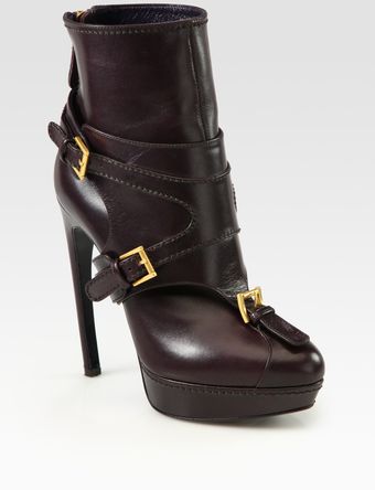 Alexander McQueen Leather Hornheel Buckle Ankle Boots - Lyst