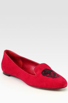 Alexander McQueen Velour Sequin Skull Smoking Slippers - Lyst