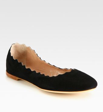 Chloé Scalloped Suede Ballet Flats - Lyst