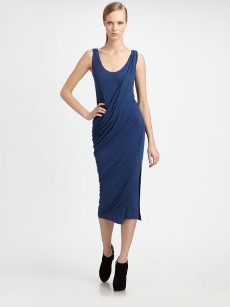 Donna Karan New York Draped Jersey Dress in Blue (black) - Lyst