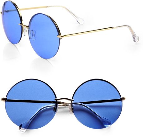 Elizabeth And James Oversized Round Interchangeable Rimless Sunglasses in Blue (gold) - Lyst