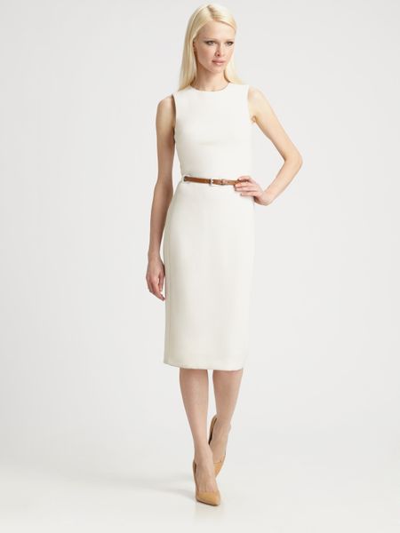 Michael Kors Belted Wool Crepe Dress in White (ivory) - Lyst