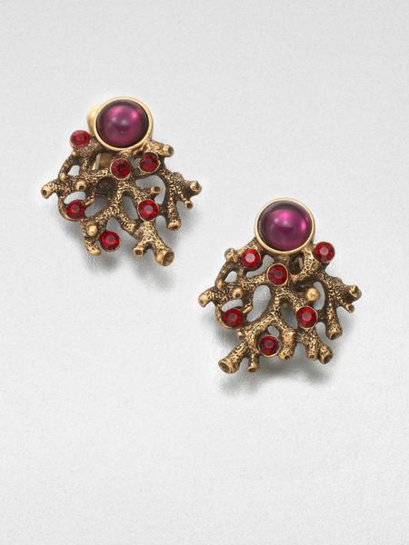 Oscar De La Renta Stone Embellished Clipon Earrings in Gold (bronze) - Lyst