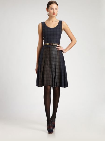 Oscar De La Renta Plaid Wool Dress in Blue (navy) - Lyst