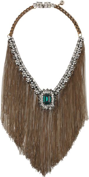 Shourouk Shabanou Brass and Crystal Bib Necklace - Lyst