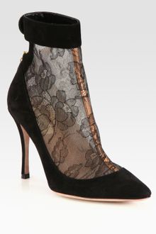 Valentino Lace and Suede Ankle Boots - Lyst
