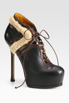 Yves Saint Laurent Leather and Shearling Laceup Ankle Boots - Lyst