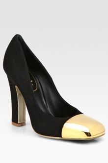 Yves Saint Laurent Suede and Metalplate Pumps - Lyst