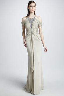 Badgley Mischka Beaded Cold Shoulder Gown - Lyst