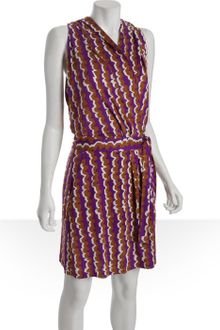 Diane Von Furstenberg Purple and Light Brown Abrstract Chain Print Silk Jersey Wrap Dress - Lyst