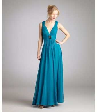 Hoaglund New York Blue Lagoon Belted Long Chiffon Gown - Lyst