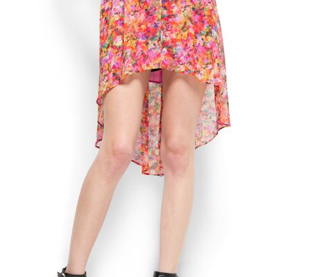 Mango Floral Print Tail Hem Skirt
