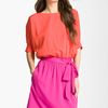 Eliza J Colorblock Dolman Sleeve Crêpe De Chine Dress in Orange (orange/ magenta) - Lyst