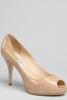 Jimmy Choo Nude Patent Leather Atom Peep Toe Platform Pumps - Lyst