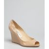 Jimmy Choo Nude Patent Leather Baxen Peep Toe Wedges in Beige (nude) - Lyst