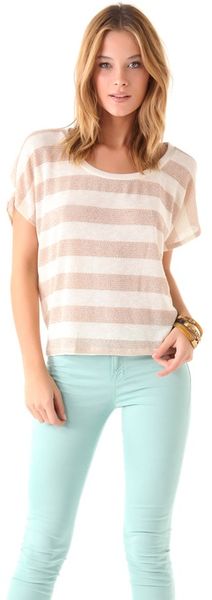  Metallic Stripe Loose Knit Short Sleeve Top 