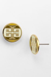 Tory Burch Stripe Logo Stud Earrings - Lyst