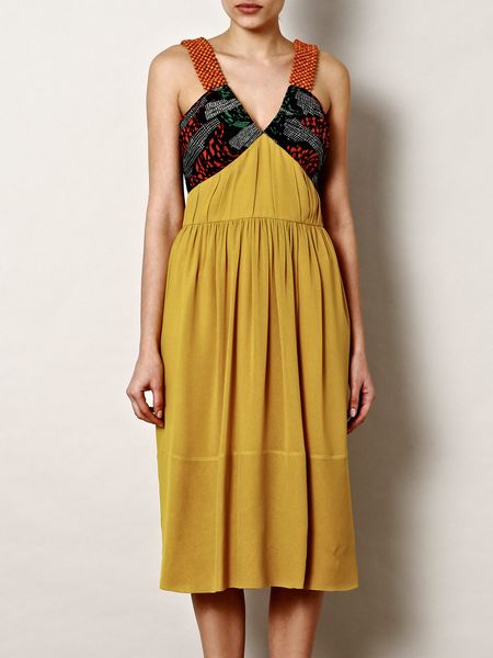 Burberry Prorsum Beaded Silk Dress in Yellow - Lyst