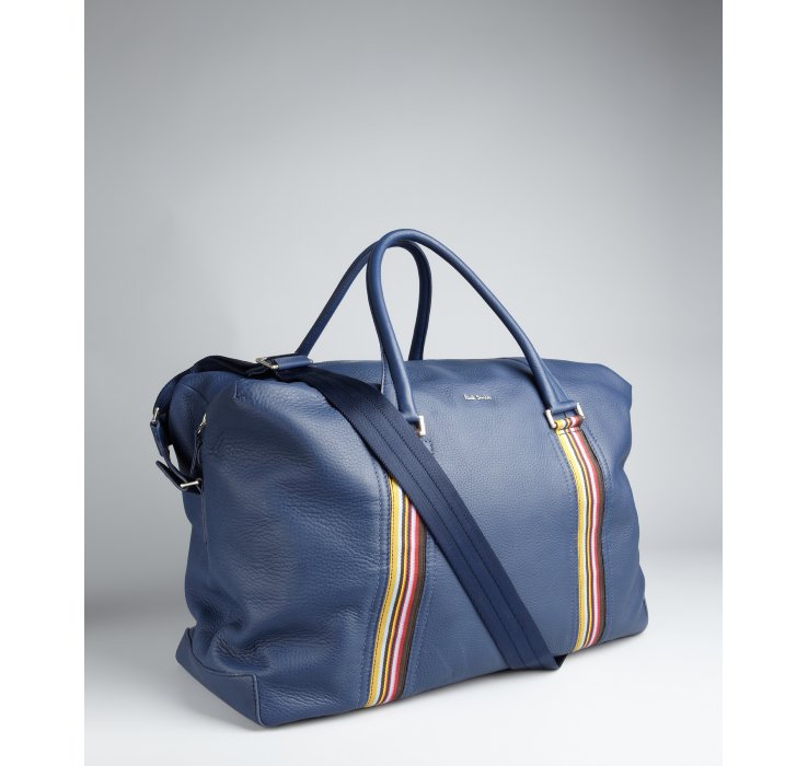 navy leather holdall