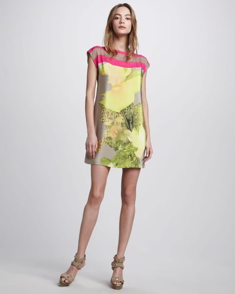 Tibi Jewel Orchid Print Shift Dress in Yellow (yellow sand multi) - Lyst