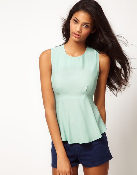 Asos Collection Asos Sleeveless Top with Peplum in Blue (mint) - Lyst