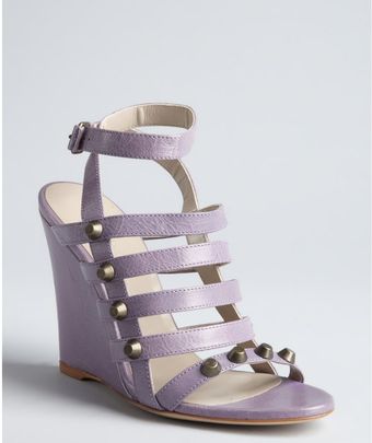  Wisteria Leather Studded Cage Wedge Sandals 