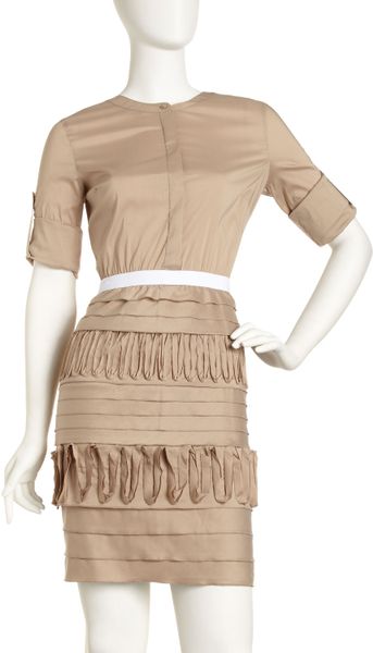 Bcbgmaxazria Tiered Shirt Dress in Khaki - Lyst