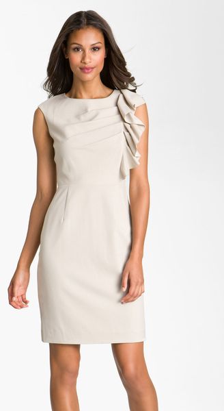 Calvin Klein Side Ruffle Woven Sheath Dress in Beige (khaki) - Lyst