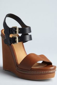 Chloé Brown and Black Leather Groove Wedges - Lyst
