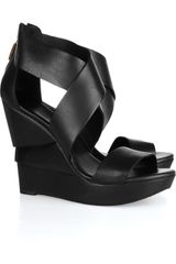 Diane Von Furstenberg Leather and Wooden Wedge Sandals