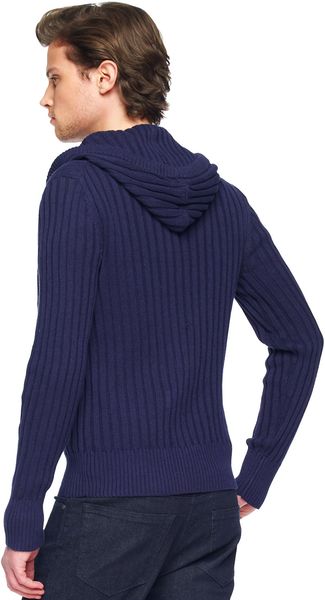 Michael Kors Hooded Ribknit Sweater in Blue (indigo) - Lyst