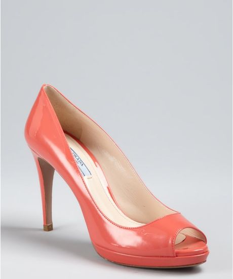 Prada Coral Platform Peep Toes in Pink (coral) - Lyst