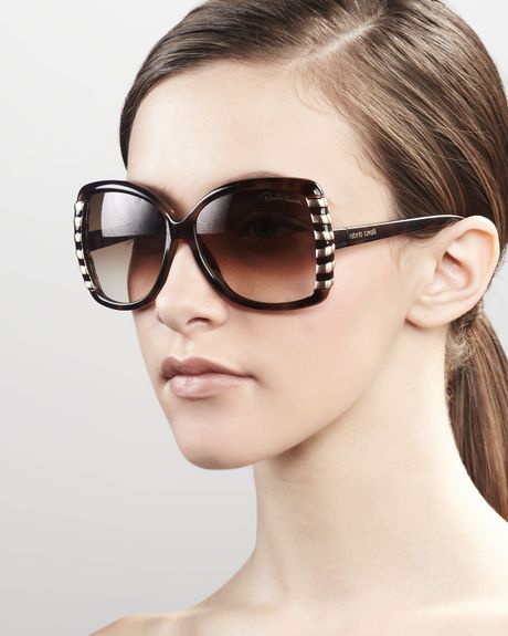 Roberto Cavalli Stripeframe Sunglasses in Brown (dark havana) - Lyst