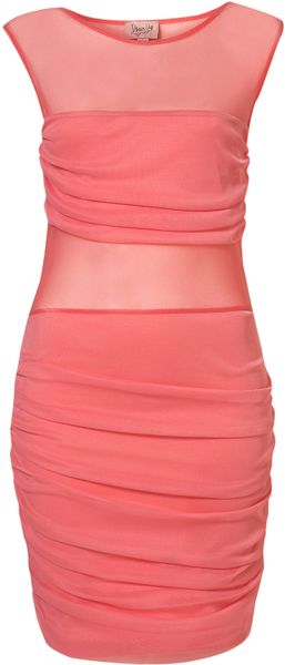 Topshop Ruched Mesh Dress By Dress Up Topshop in Pink (rose) - Lyst