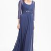 Alex Evenings Long Sleeve Bead Waist Mesh Gown in Blue (wedgewood) - Lyst