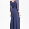 Alex Evenings Long Sleeve Bead Waist Mesh Gown in Blue (wedgewood) - Lyst