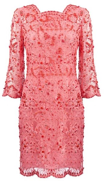 Emilio Pucci Beaded Lace Dress in Pink - Lyst