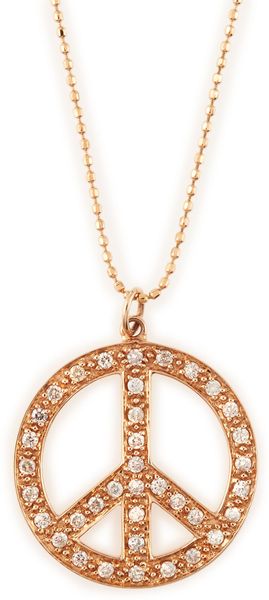  Rose Gold Pave Peace Sign Necklace 