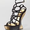 Alexander Mcqueen Wave Strappy Wedge Sandal in Gold (black) - Lyst