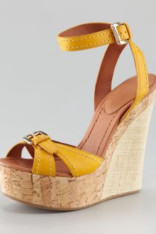 Giorgio Armani Raffia Cork Wedge Sandal Yellow - Lyst