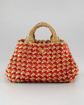  Bicolor Woven Raffia Tote 