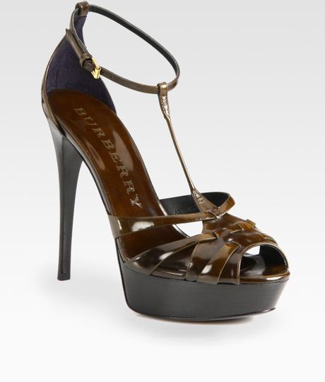 Burberry Leather Tstrap Platform Sandals in Brown - Lyst