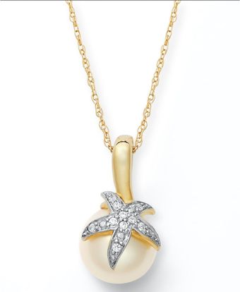  Cultured Freshwater Pearl 9 Mm and Diamond Accent Starfish Pendant 