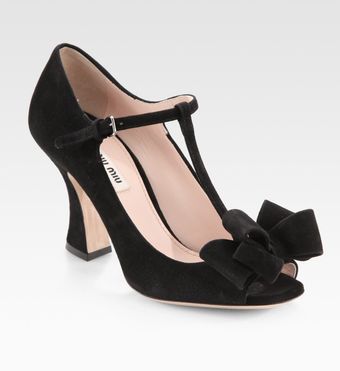  Suede T-strap Bow Sandals 