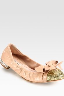 Miu Miu Glitter Patent Leather Bow Ballet Flats - Lyst