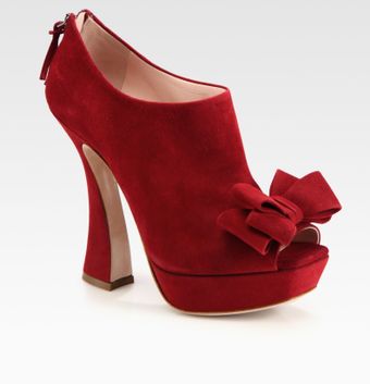 Miu Miu Suede Peep Toe Bow Ankle Boots - Lyst