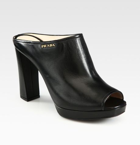 Prada Leather Peep Toe Slides in Black - Lyst