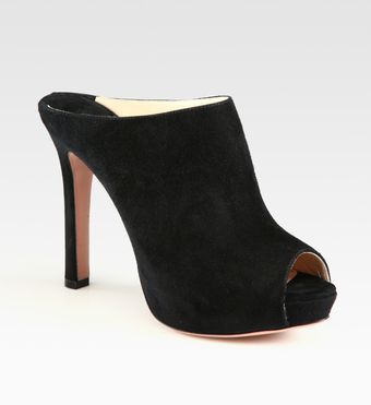 Prada Suede Peep Toe Mules - Lyst