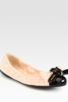 Prada Bicolor Patent Leather Bow Ballet Flats - Lyst